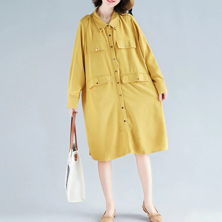 Low Prices structured dressDIY yellow Cotton Wardrobes Mom Tutorials lapel collar short Dress