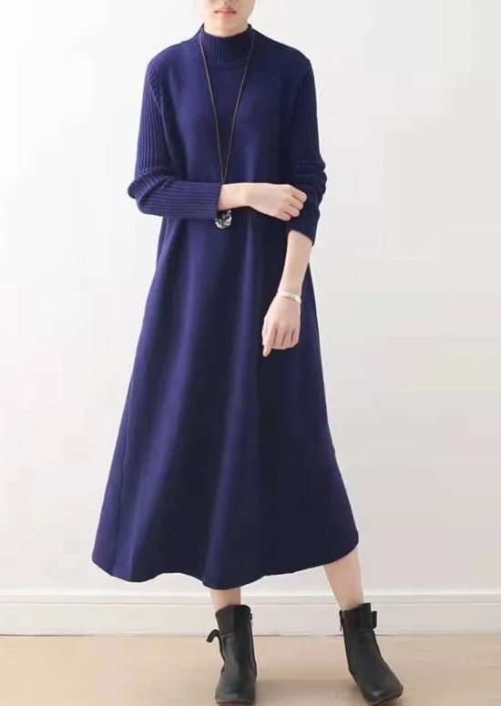 Quick Sale bodycon dress2024 winter Blue long maxi dresses plus size cotton winter dresses warm woolen dress