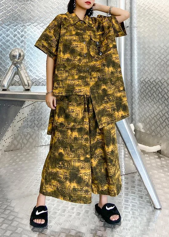 Super Savings knit dressRetro big yards female fashion yellow shirt printing wide leg pants two pieces Super Savings knit dressRetro big yards female fashion yellow shirt printing wide leg pants two pieces