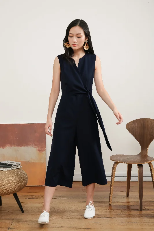 Buy More, Save More Donina Tie-front Jumpsuit in Navy Blue
