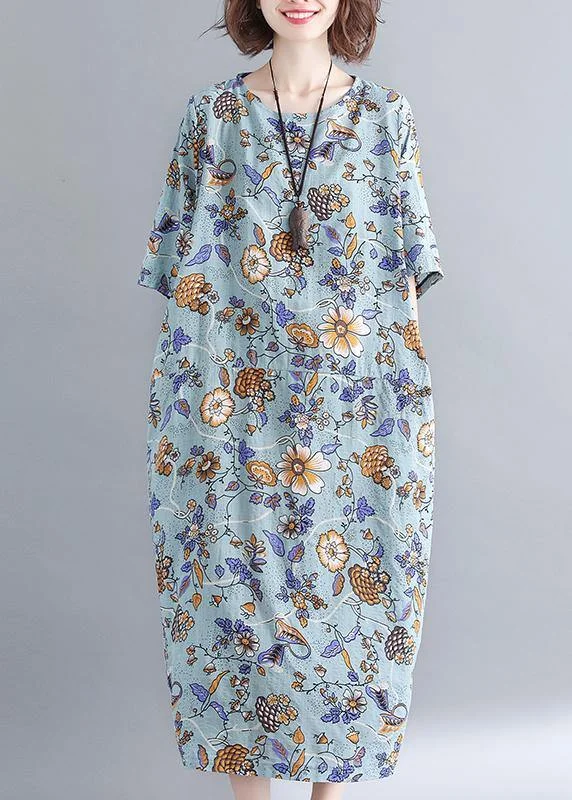 Loyalty Reward sophisticated dressOrganic Royal Blue Print O-Neck Cotton Linen Robe Dresses Summer Loyalty Reward sophisticated dressOrganic Royal Blue Print O-Neck Cotton Linen Robe Dresses Summer