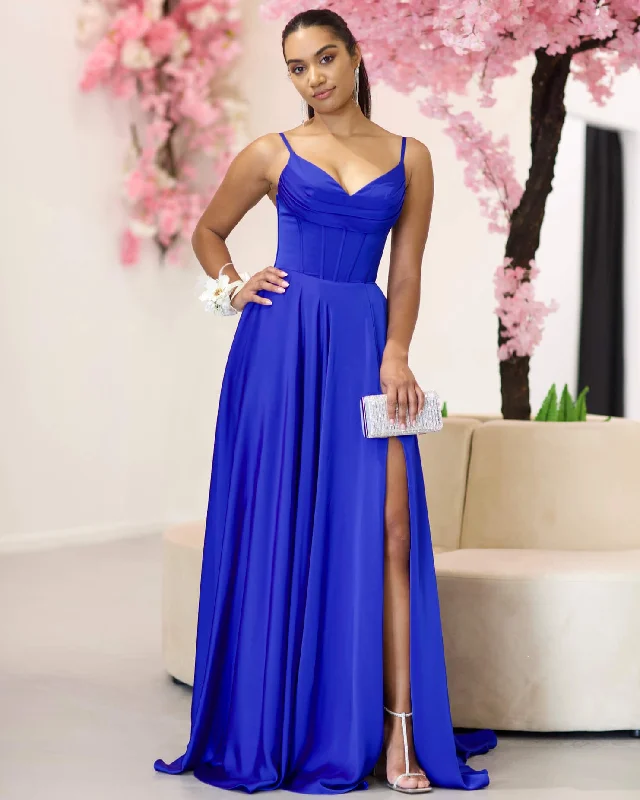 Discount Deals spaghetti strap dressMarlia Corset Satin Gown - Royal Blue