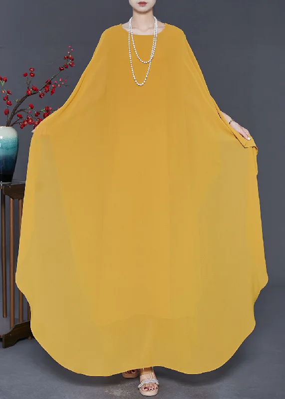 Fantastic Offers boho dressElegant Yellow Oversized Chiffon Party Dress Batwing Sleeve