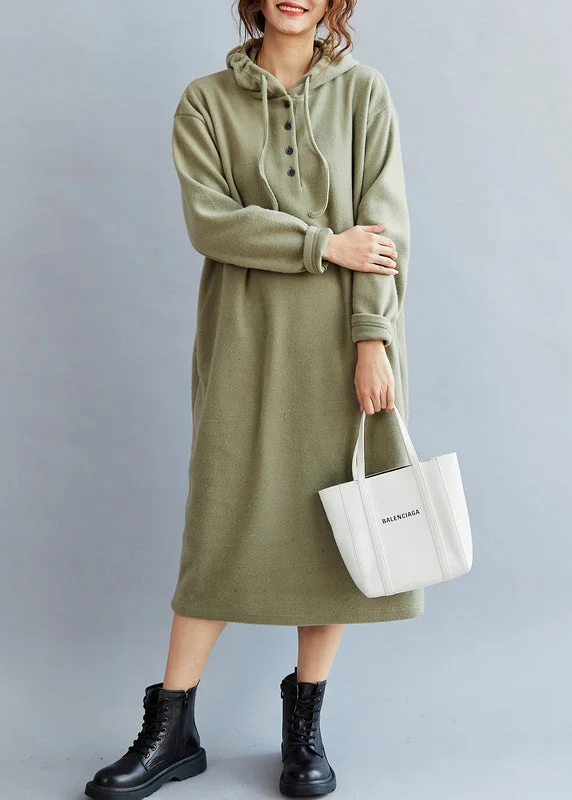 Act Fast statement dressBoho Green Hooded cozy Warm Fleece Sweatshirt dress Spring
