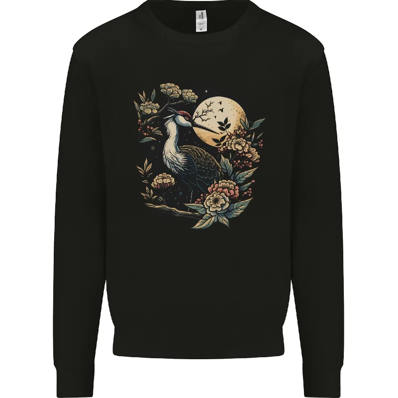 Price Reduction sleek gym hoodieA Crane With Flowers and Moon Bird Mens Sweatshirt Jumper Price Reduction sleek gym hoodieA Crane With Flowers and Moon Bird Mens Sweatshirt Jumper