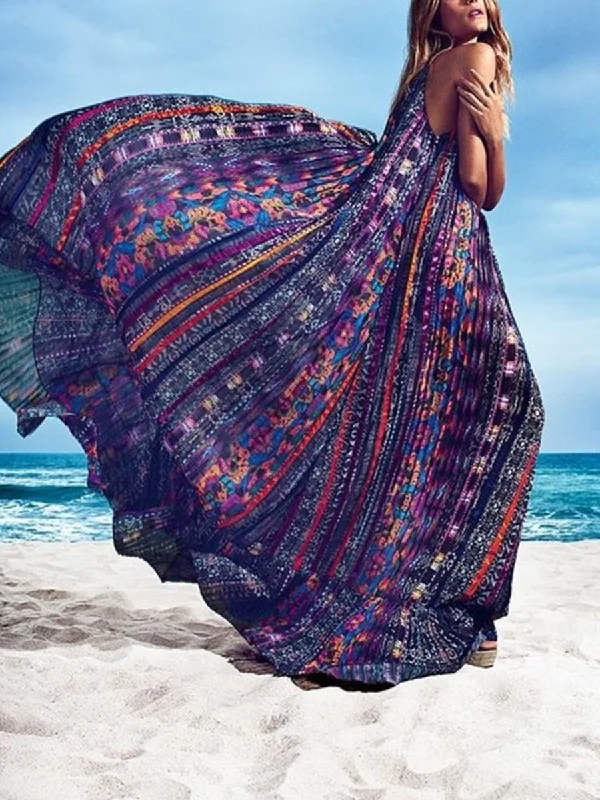 New Markdowns backless dressBohemian Print Strap Pendulum Women's Maxi Dress