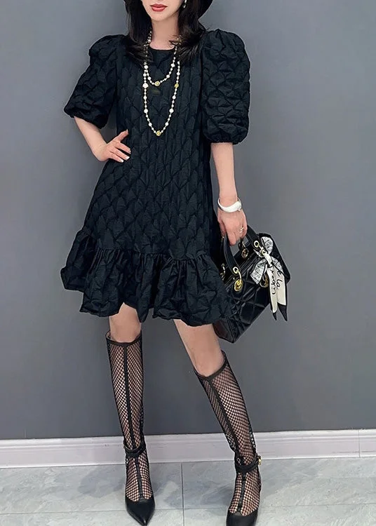 Price Rollback draped dressBlack Patchwork Slim Mid Dress Puff Sleeve