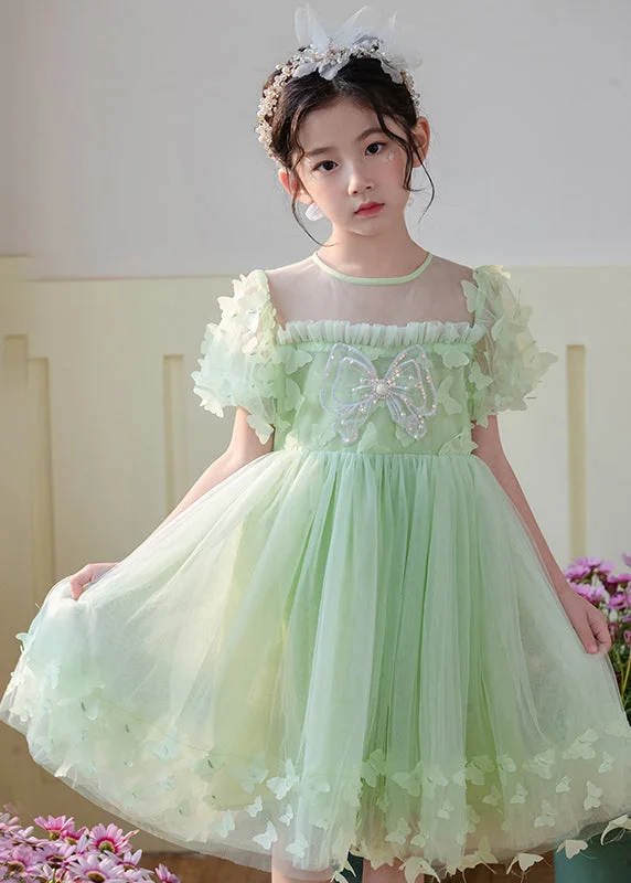 Limited Time Discount high-waisted dressArt Grass Green Butterfly Hollow Out Tulle Kids Girls Dress Summer