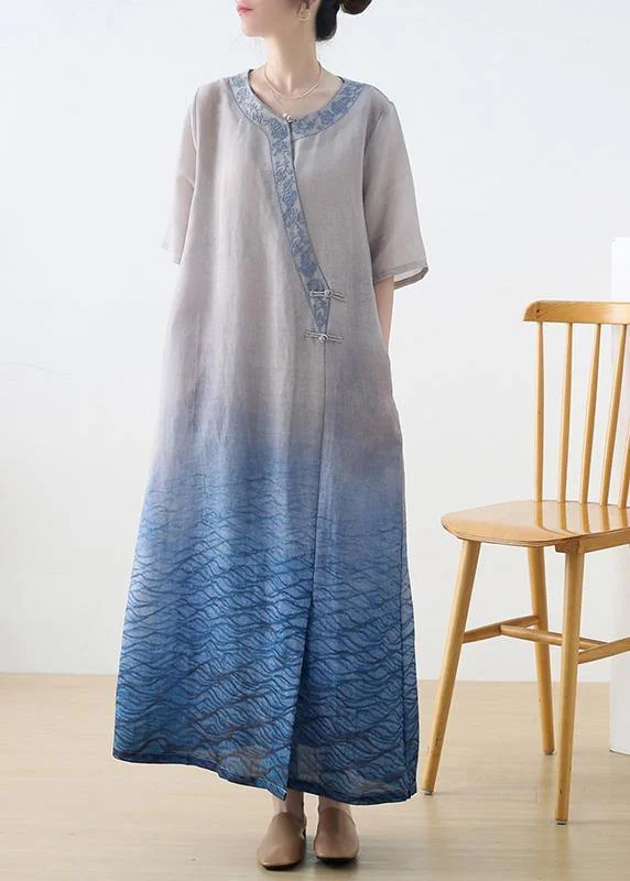 Last Chance sleeveless dressBeautiful Blue Print Embroidery Oriental Mid Summer Linen Dress Last Chance sleeveless dressBeautiful Blue Print Embroidery Oriental Mid Summer Linen Dress
