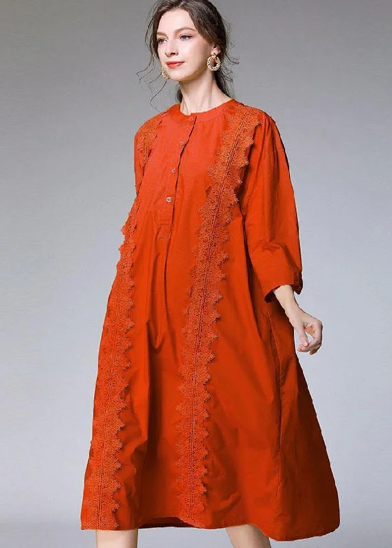Deal Dash elegant maxi dressModern Orange Embroideried Patchwork Fall Cotton Vacation Dress Three Quarter Sleeve Deal Dash elegant maxi dressModern Orange Embroideried Patchwork Fall Cotton Vacation Dress Three Quarter Sleeve