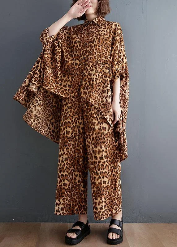 Best Seller fitted dressLeopard Chiffon Two Piece Irregular Shirt Wide Leg Capris