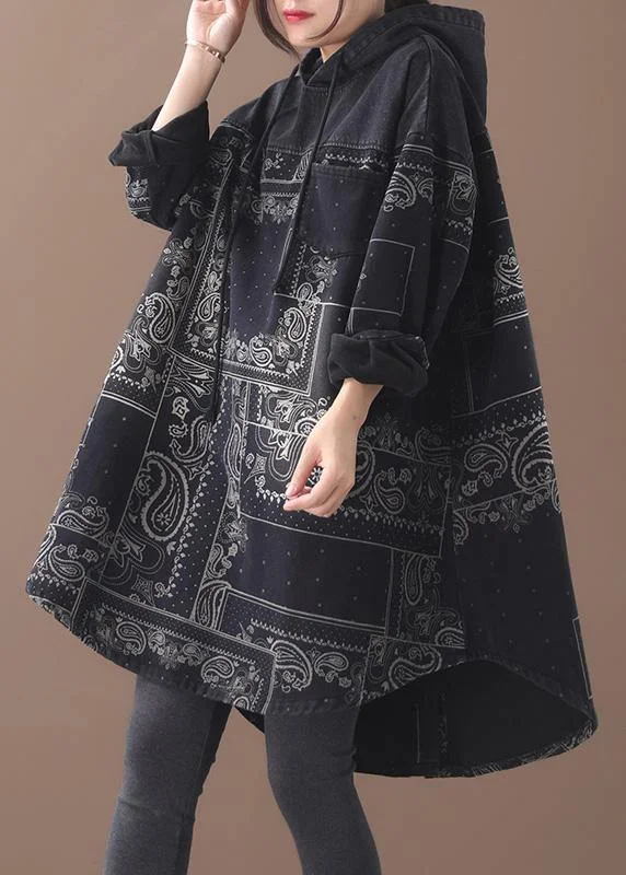Get It Before It’s Gone summer floral dressVivid black thick Cotton quilting clothes hooded short patchwork Dresses