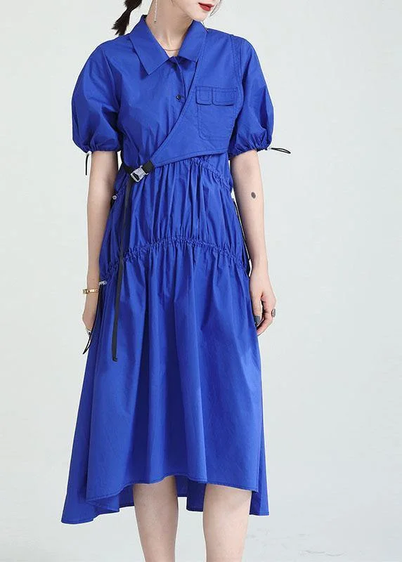 Buy Now classic fit-and-flare dressBlue Peter Pan Collar Asymmetrical Design Summer Party Dresses