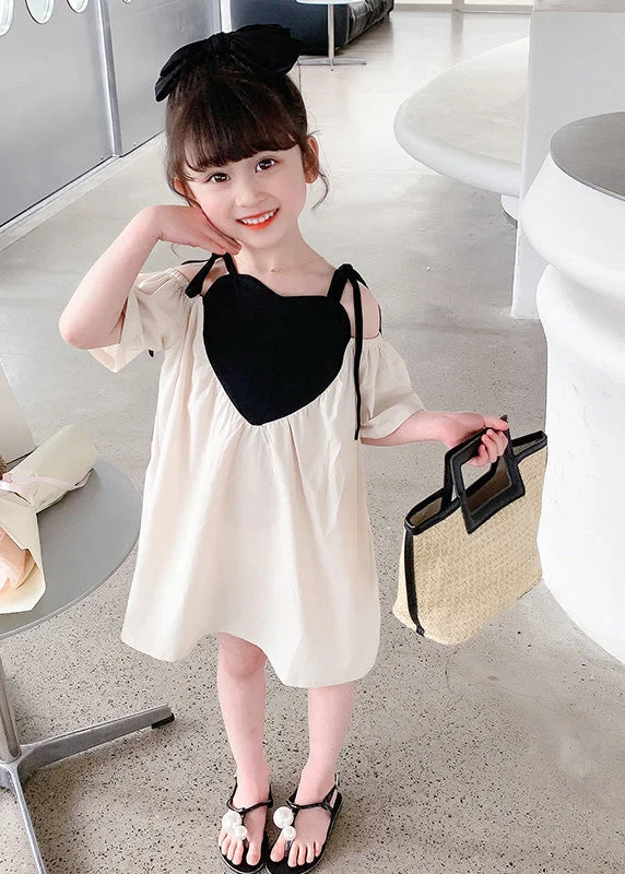 Act Now trendy wrap dressBeige Love Patchwork Cotton Girls Slip Mid Dress Summer