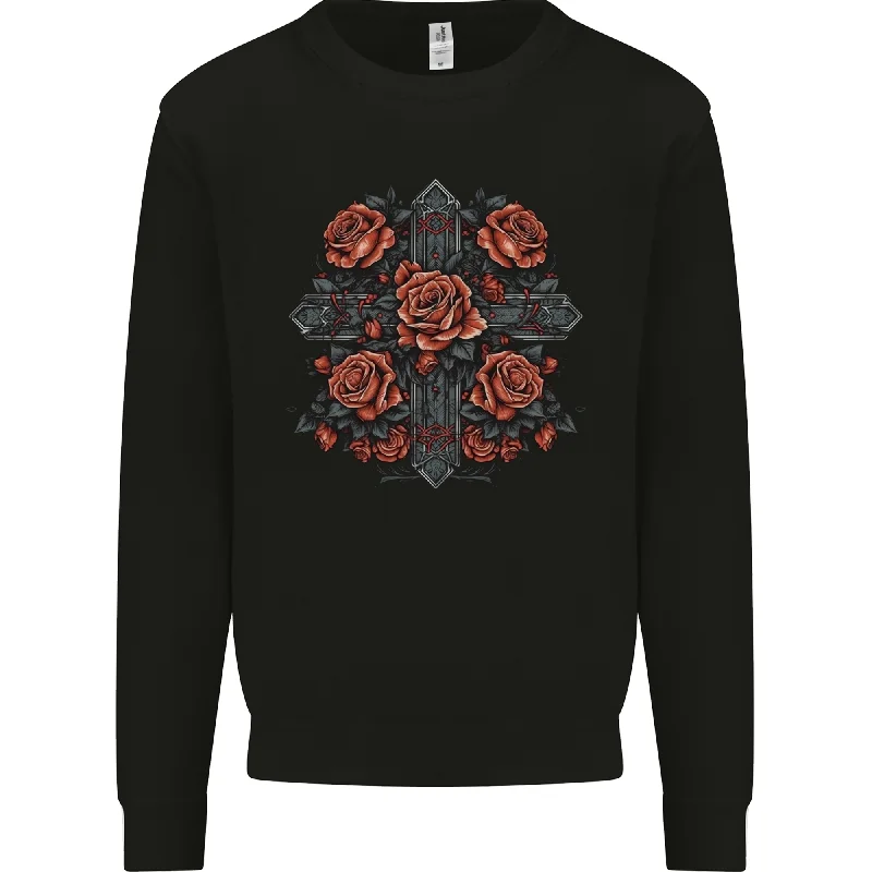 Mega Sale breathable workout hoodieA Cross With Roses Mens Sweatshirt Jumper