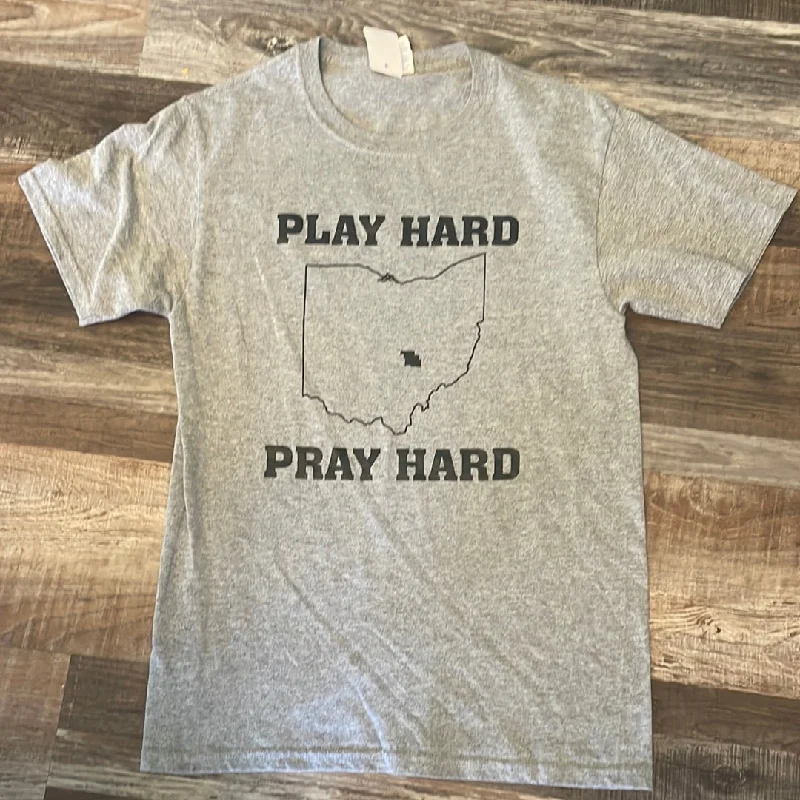 Major Savings casual workout hoodieOhio Play Hard Pray Hard grey shirt adult small