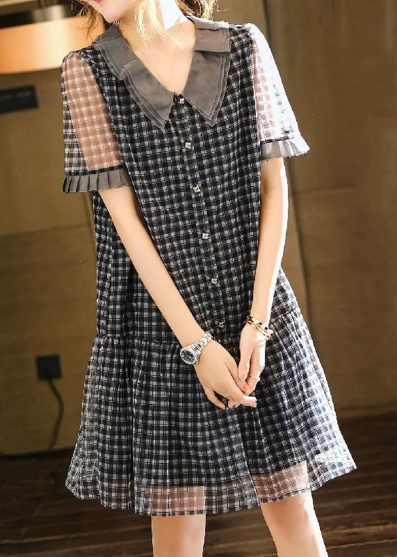 Incredible Offers classic fit-and-flare dressBoutique Black Plaid Ruffled Patchwork Tulle Mid Dresses Summer Incredible Offers classic fit-and-flare dressBoutique Black Plaid Ruffled Patchwork Tulle Mid Dresses Summer