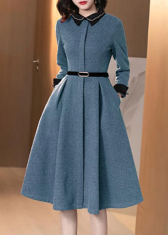 Limited Stock A-line dressBlue Pockets Patchwork Cotton Dresses Peter Pan Collar Long Sleeve Limited Stock A-line dressBlue Pockets Patchwork Cotton Dresses Peter Pan Collar Long Sleeve