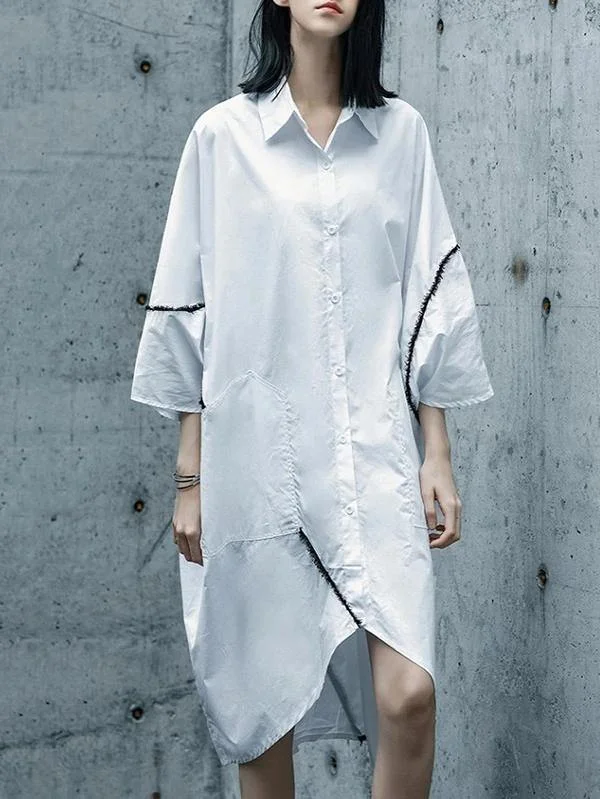 Low Prices minimalistic dressChic white Cotton tunics for women lapel asymmetric daily shirt Dresses Low Prices minimalistic dressChic white Cotton tunics for women lapel asymmetric daily shirt Dresses
