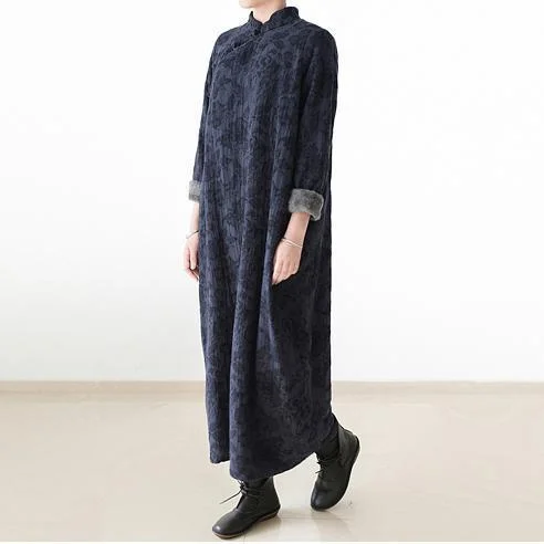 Major Savings sophisticated dress2024 winter linen dresses warm velour inside Jacquard long caftans winter dresses in navy Major Savings sophisticated dress2024 winter linen dresses warm velour inside Jacquard long caftans winter dresses in navy