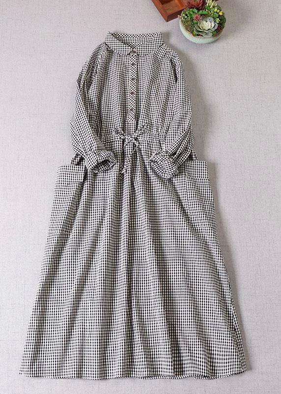 Get It Before It’s Gone shift dressChic Black White Plaid Pockets Button Tie Waist Fall Patchwork Dress Long sleeve