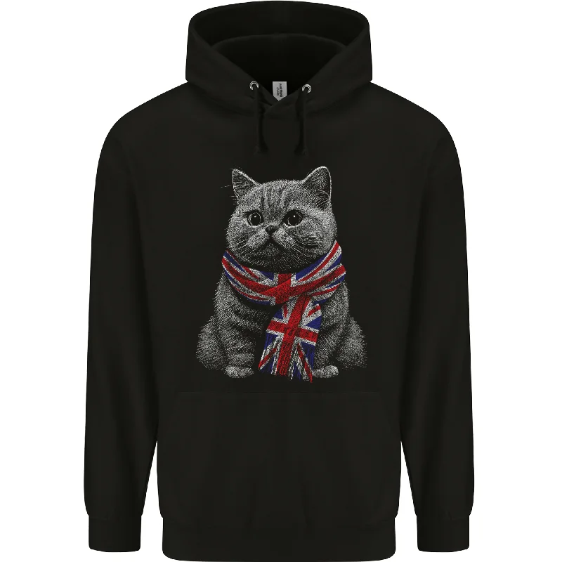 Markdowns performance hoodieA Cat With a Union Jack Scarf Great Britain Mens 80% Cotton Hoodie
