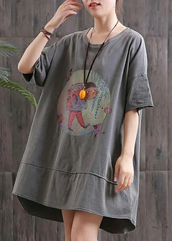 Early Access structured dressdiy Grey O-Neck Print Asymmetrical Design Fall Dress Half Sleeve Early Access structured dressdiy Grey O-Neck Print Asymmetrical Design Fall Dress Half Sleeve