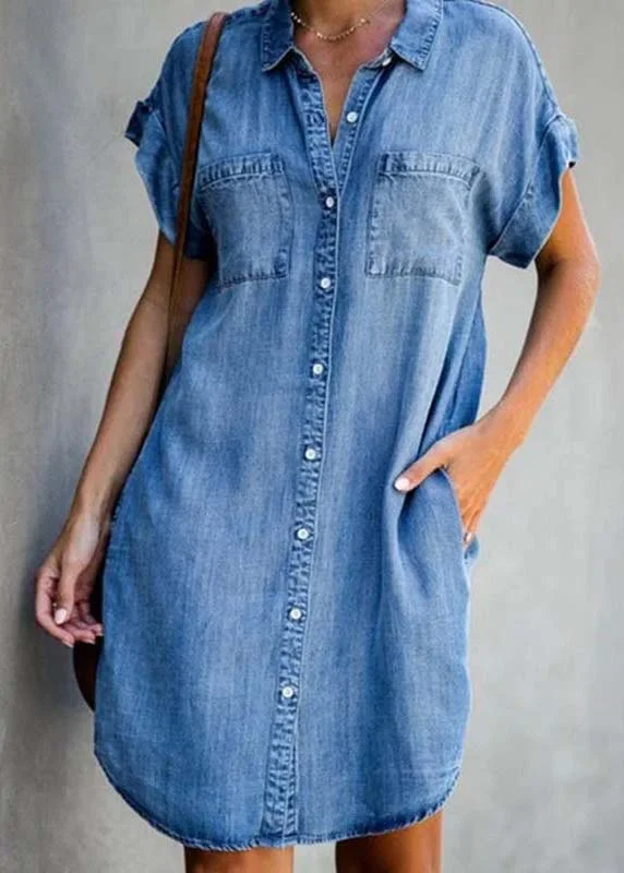 Now or Never structured dressDiy Blue Peter Pan Collar Pockets Denim Shirt Dress Summer