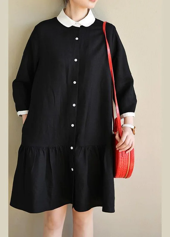 While Supplies Last shift dressPlus Size Black Long sleeve Peter Pan Collar Patchwork Spring Cotton Dress While Supplies Last shift dressPlus Size Black Long sleeve Peter Pan Collar Patchwork Spring Cotton Dress