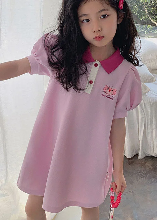 Price Cut one-shoulder dressBoutique Pink Peter Pan Collar Patchwork Cotton Kids Girls Dresses Summer