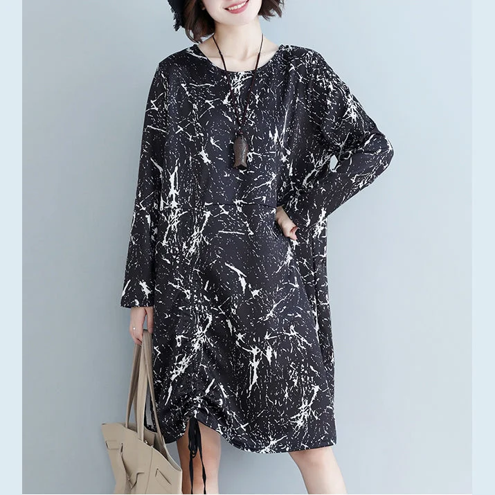 Blowout Deals casual dressNatural black print Cotton dress 2024 Shape side open baggy Dress