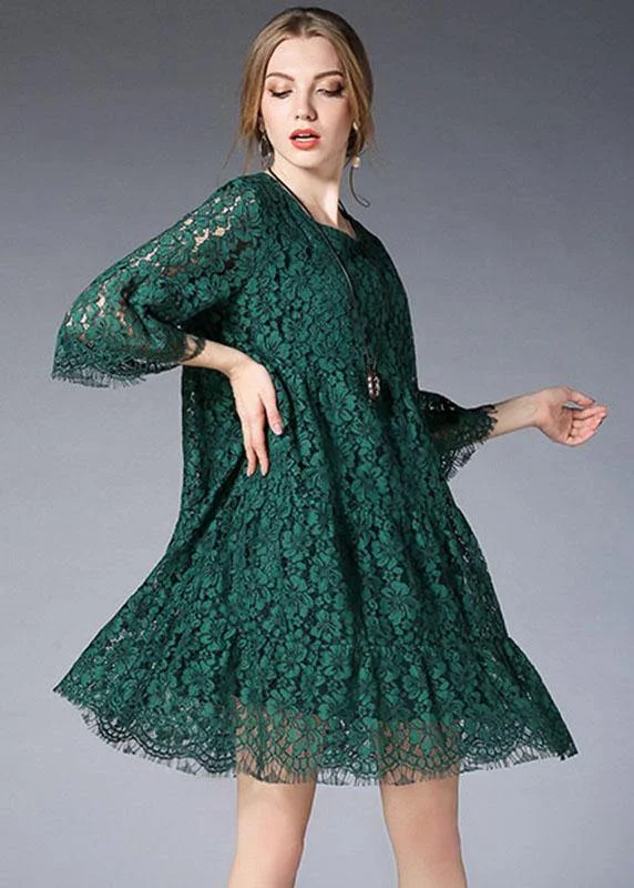 Super Sale trendy wrap dressBeautiful Green O-Neck Lace Spring Vacation Dress Half Sleeve