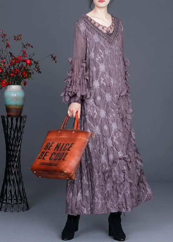 Bonus Savings wrap-around dressModern Purple Embroideried Patchwork Fall Dress