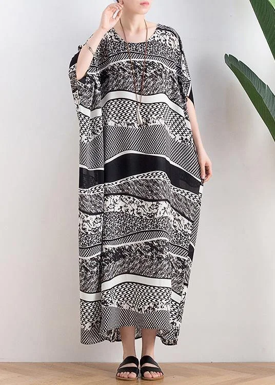 Big Discounts v-neck dressStyle o neck asymmetric summer clothes Women black white striped Art Dresses