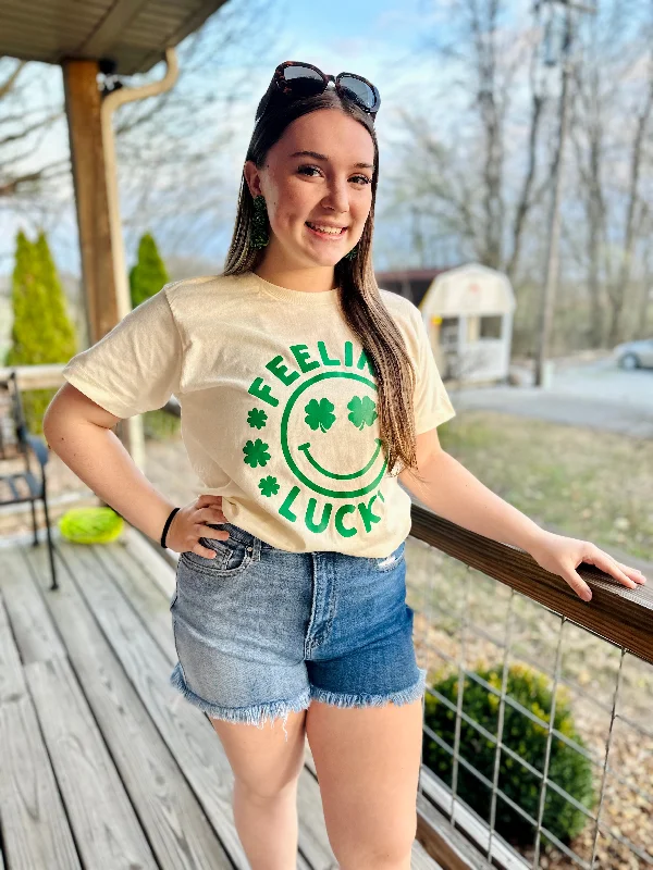 Value Deals fashion sportswear hoodie"Feeling Lucky" Tee in Cream