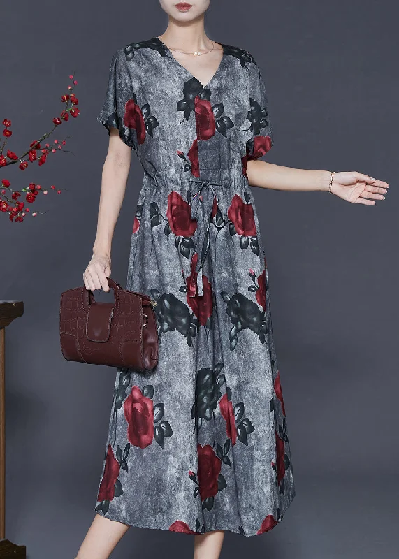 Amazing Deals textured dressFrench Grey Tie Dye Floral Cotton Cinched Dress Summer