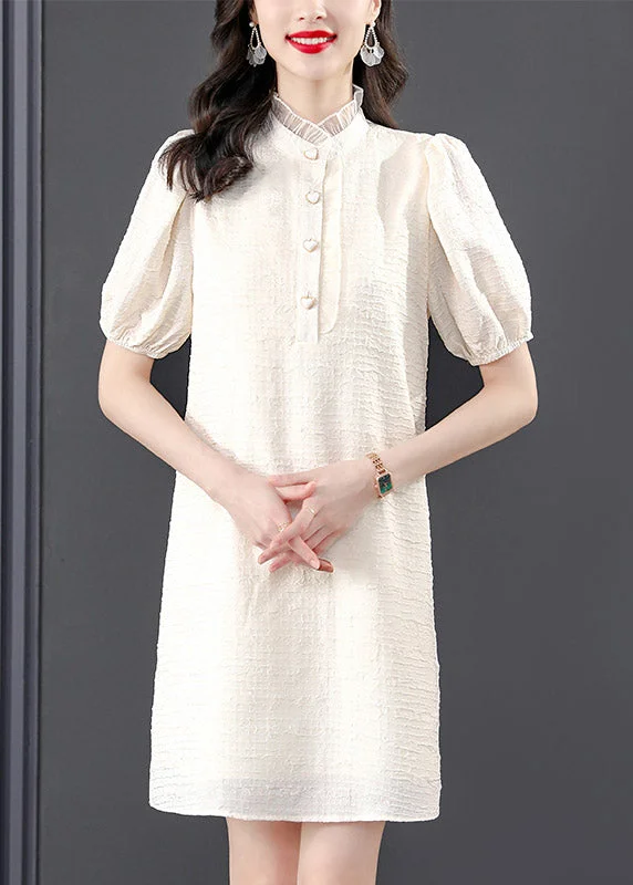 Lowest Price cocktail dressFrench Beige Stand Collar Lace Patchwork Button Mid Dress Summer
