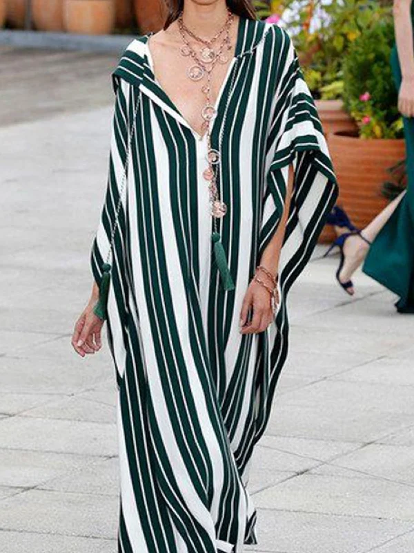 Weekend Deal stylish party dressPlus Size Striped Lapel Long Section Women's Dress