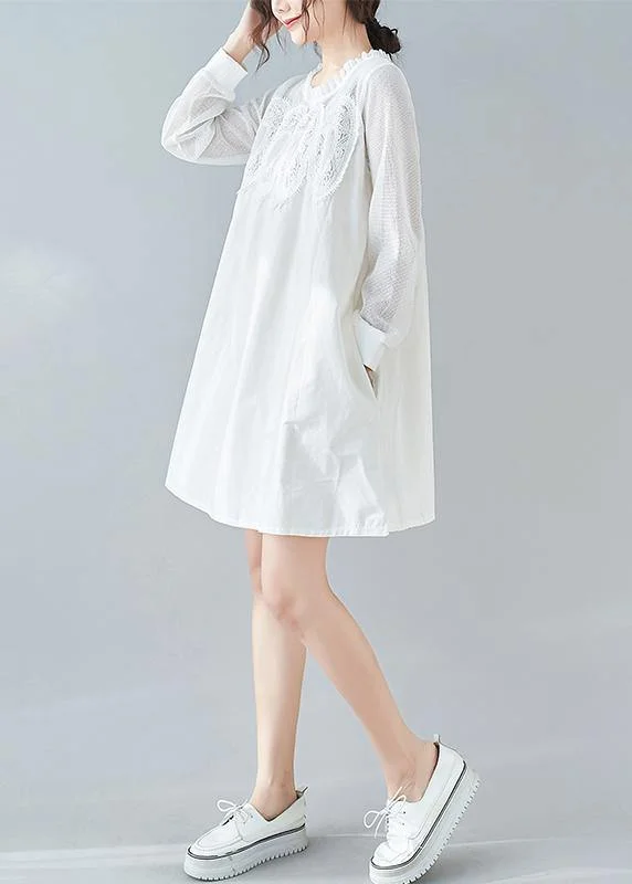 Instant Savings shift dressModern White Tunics O Neck Patchwork Lace Dresses