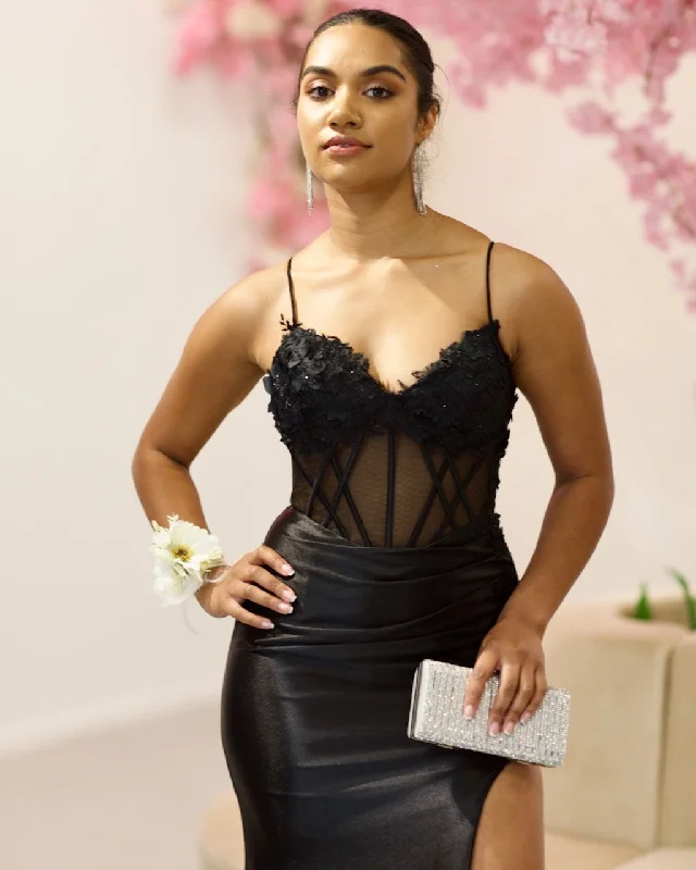 Customer Appreciation Sale playful dressFlorencia Satin Corset Gown - Black