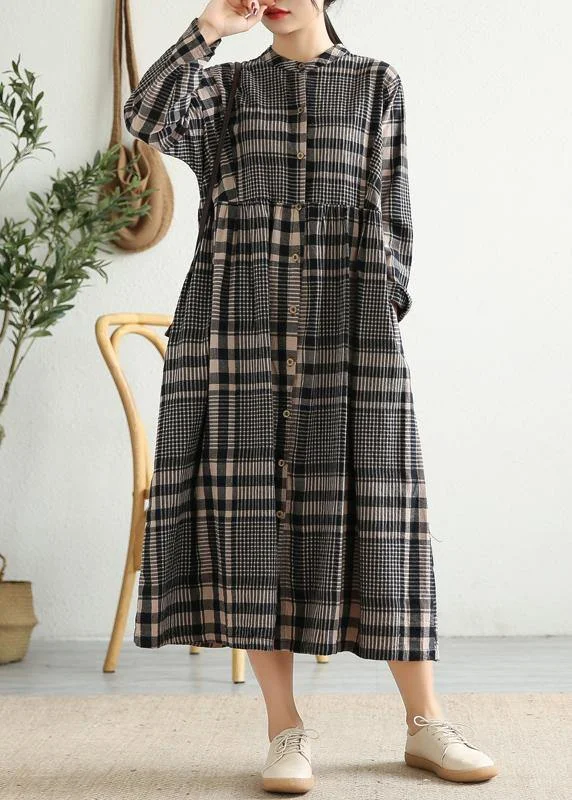 Markdown Madness structured dressLoose stand collar Cinched linen Tunics Shape black plaid Dresses Markdown Madness structured dressLoose stand collar Cinched linen Tunics Shape black plaid Dresses