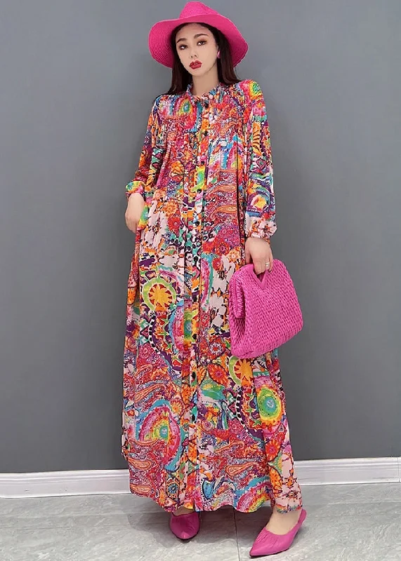 Unbeatable Prices formal dressFrench Red Stand Collar Button Print Chiffon Vacation Dresses Lantern Sleeve Unbeatable Prices formal dressFrench Red Stand Collar Button Print Chiffon Vacation Dresses Lantern Sleeve