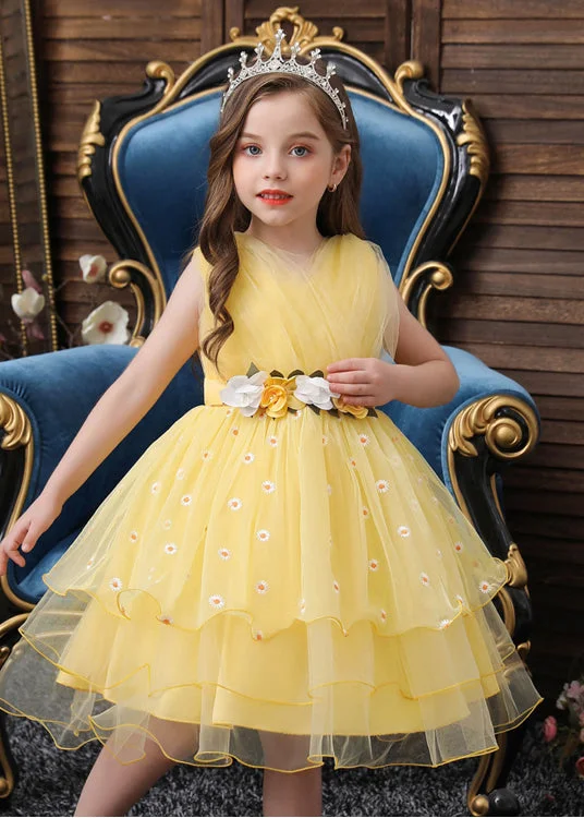 Final Clearance lace-up dressArt Yellow Embroideried Daisy Tulle Baby Girls Party Dress Summer Final Clearance lace-up dressArt Yellow Embroideried Daisy Tulle Baby Girls Party Dress Summer